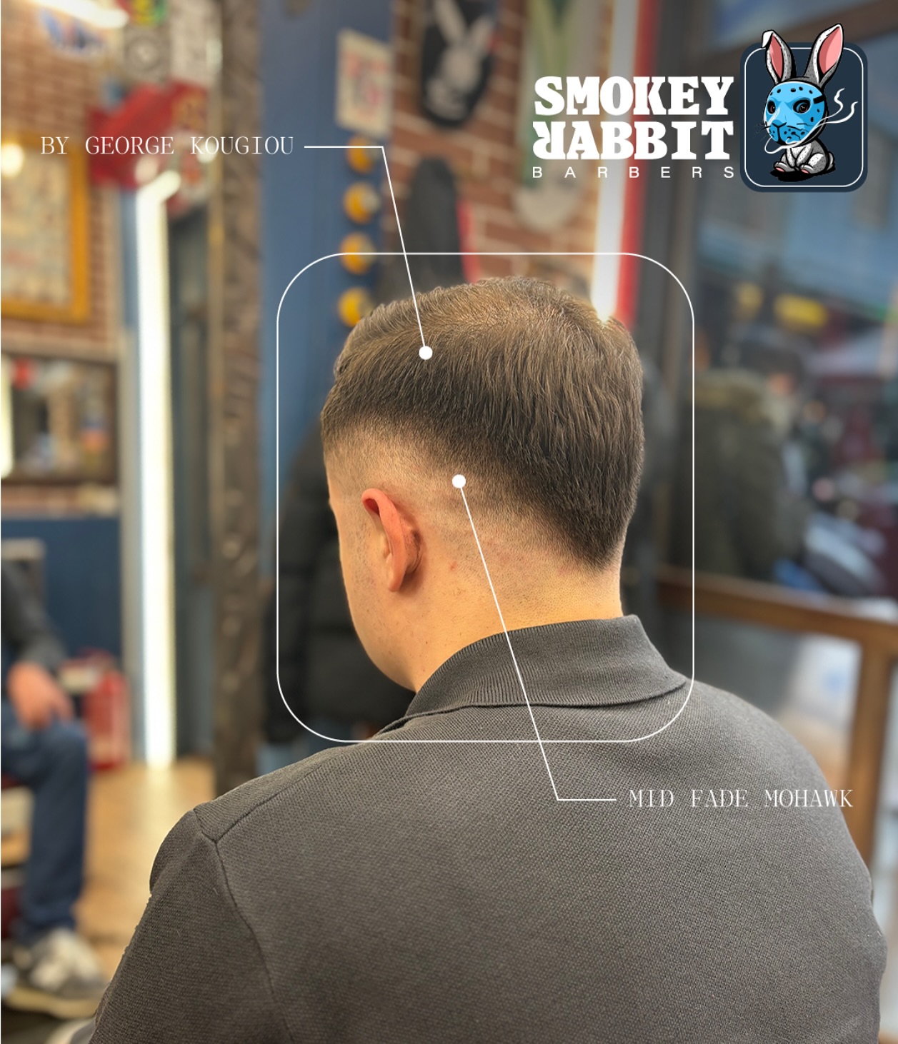 Mid fade mohawk by George Kougiou at Smokey Rabbit