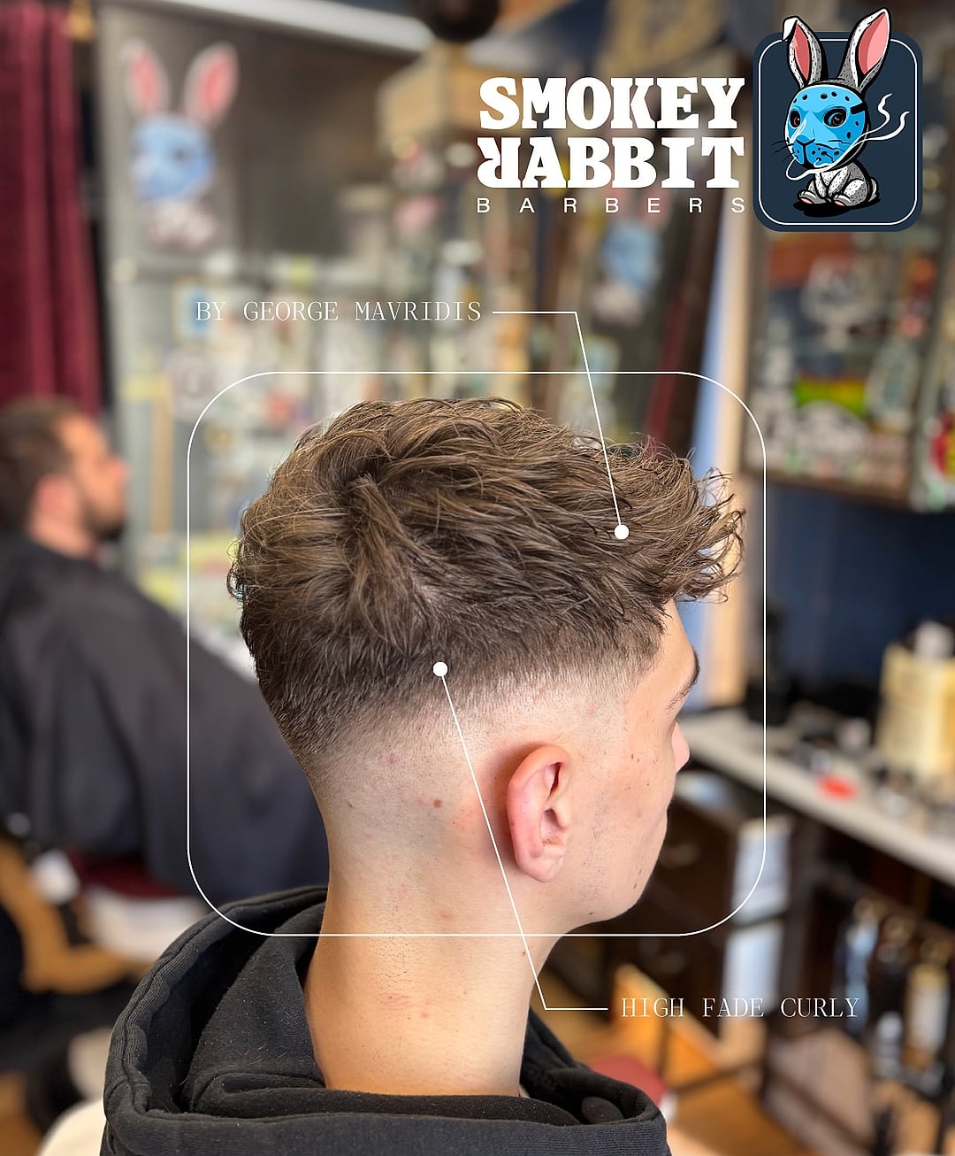 High fade curly by George Mavridis at Smokey Rabbit